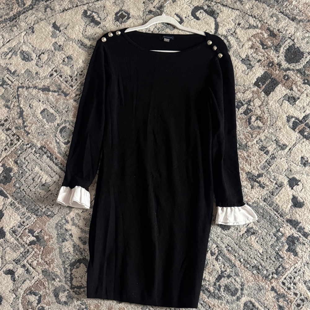 Tommy Hilfiger Black Knit Dress with White Ruffle Cuffs
